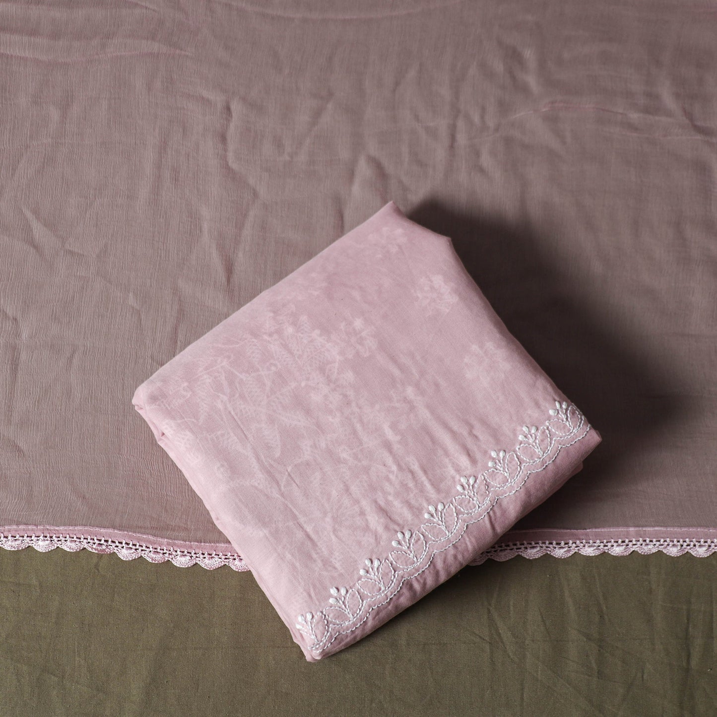 Pink - lucknowi hand embroidered cotton chikankari 3pc
