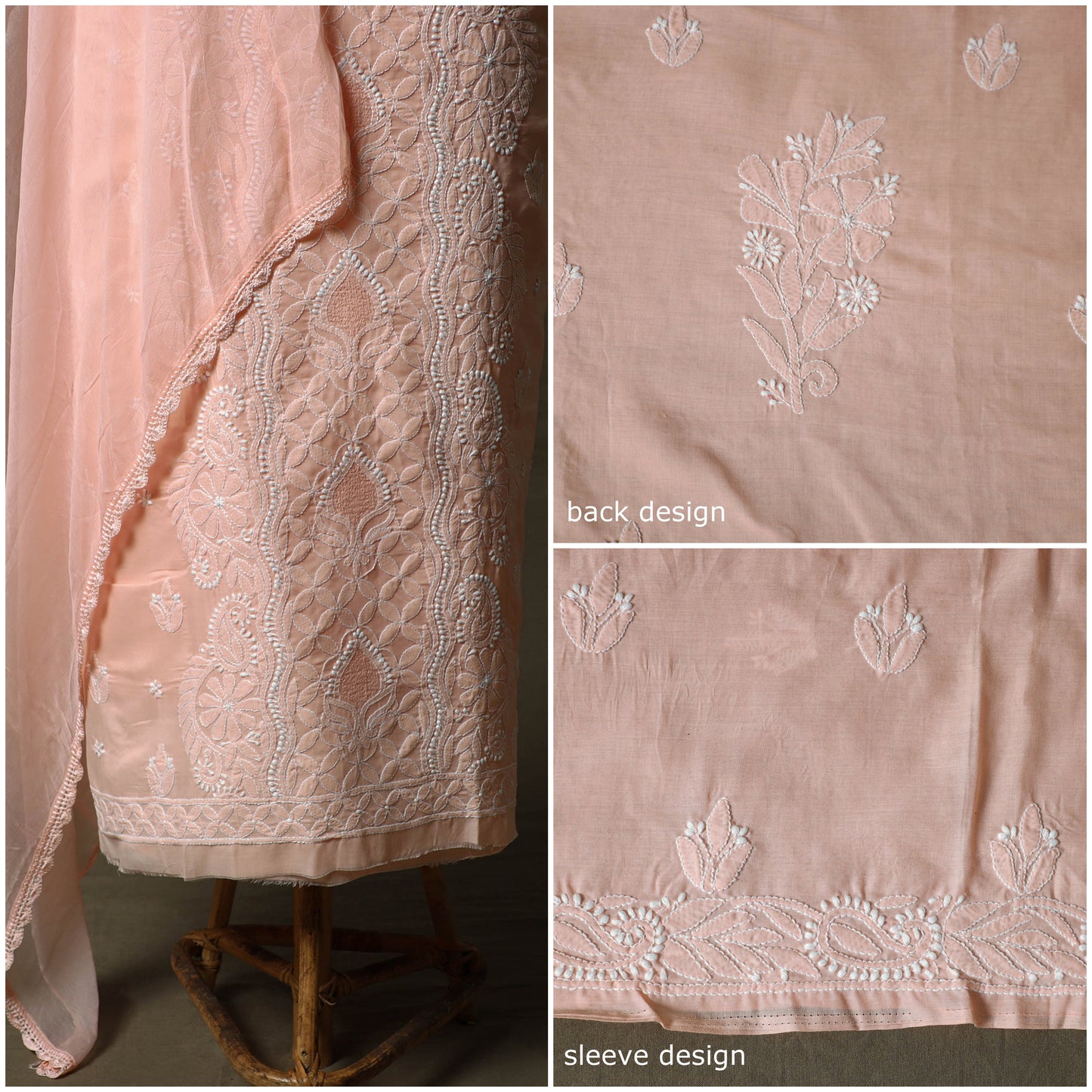 Pink - lucknowi hand embroidered cotton chikankari 3pc