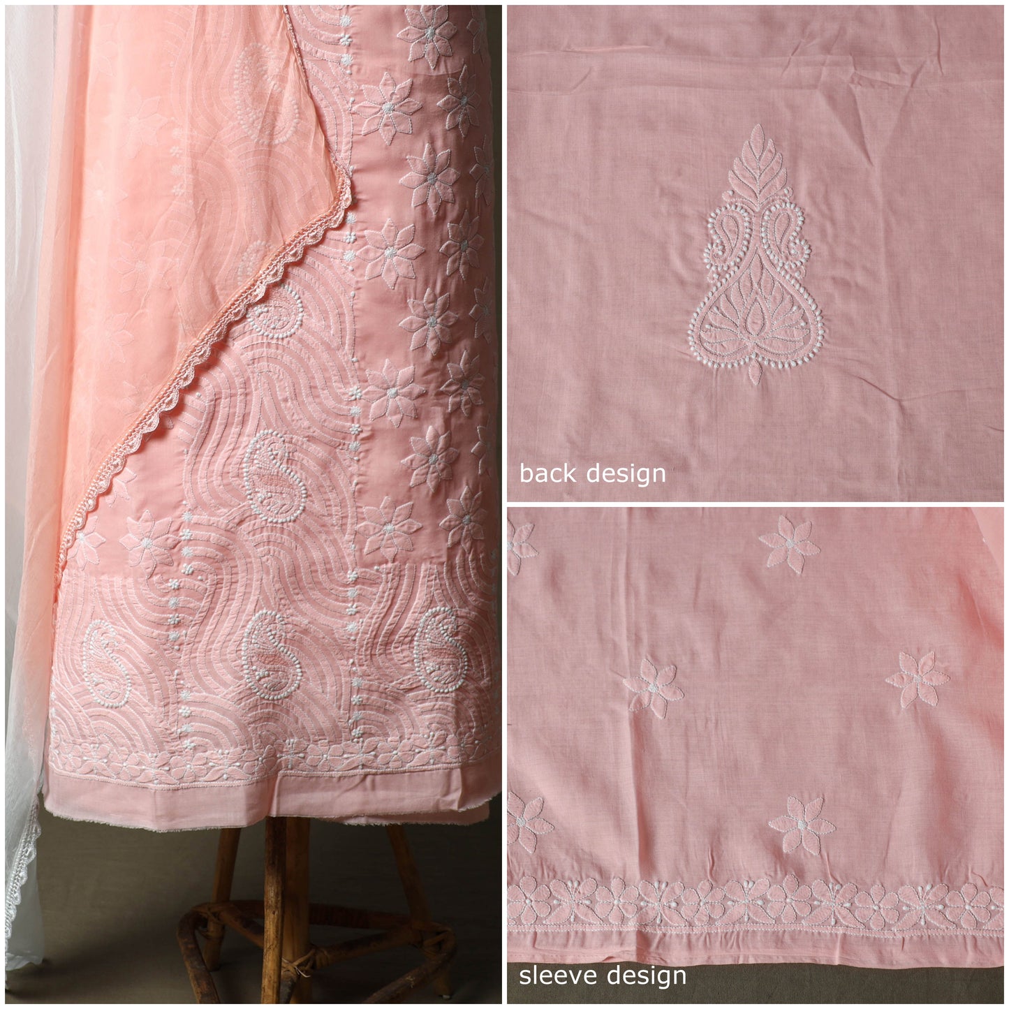 Lucknowi hand embroidered cotton chikankari 3pc unstitched