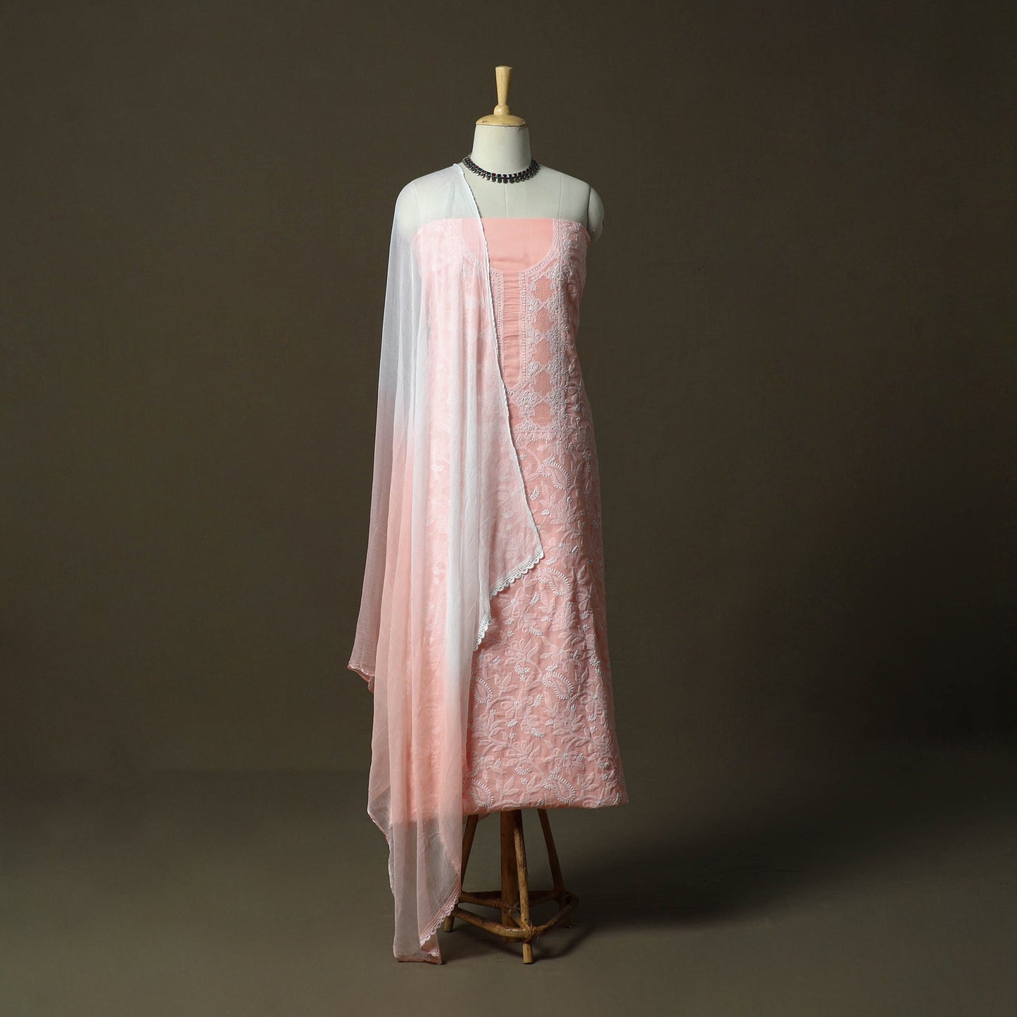 Lucknowi hand embroidered cotton chikankari 3pc unstitched