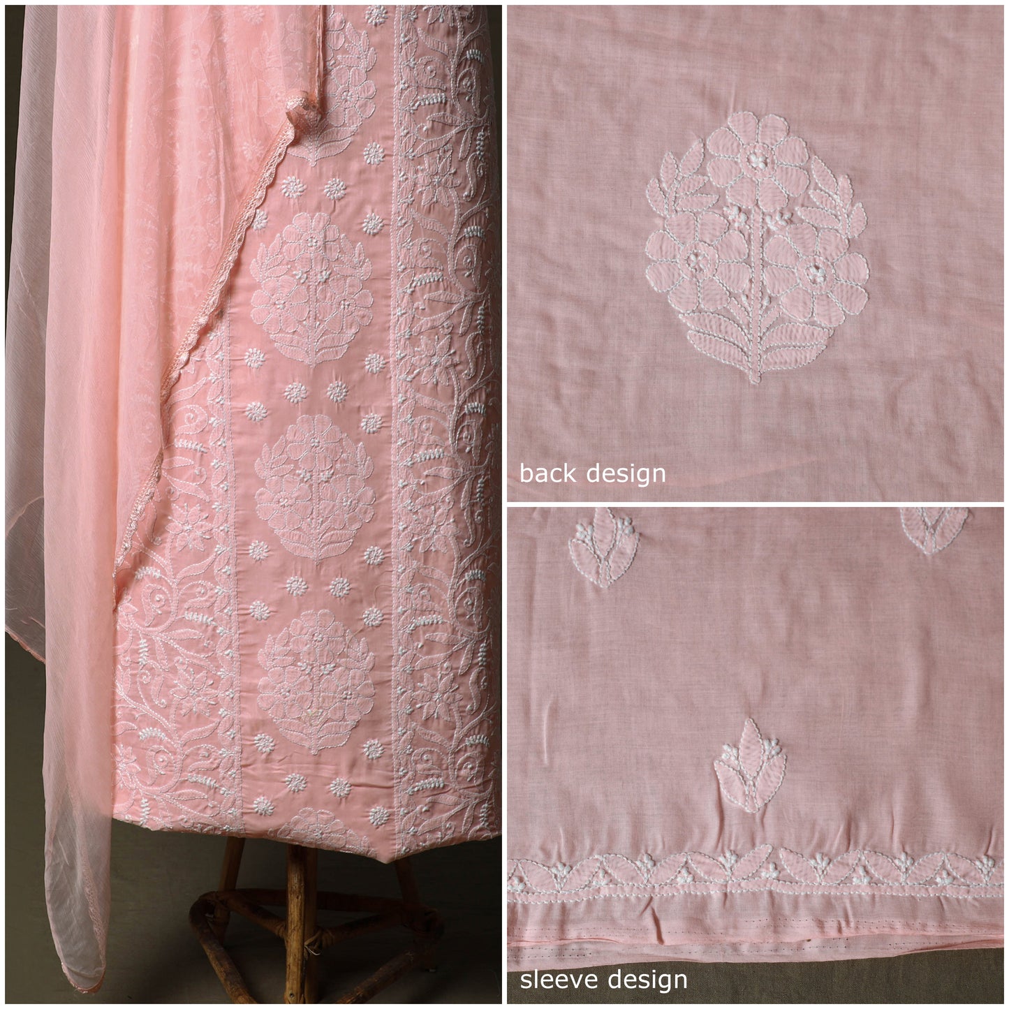 Pink - lucknowi hand embroidered cotton chikankari 3pc