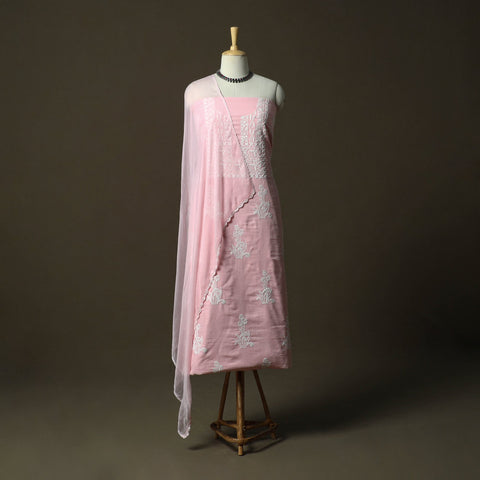 Lucknowi hand embroidered cotton chikankari 3pc unstitched