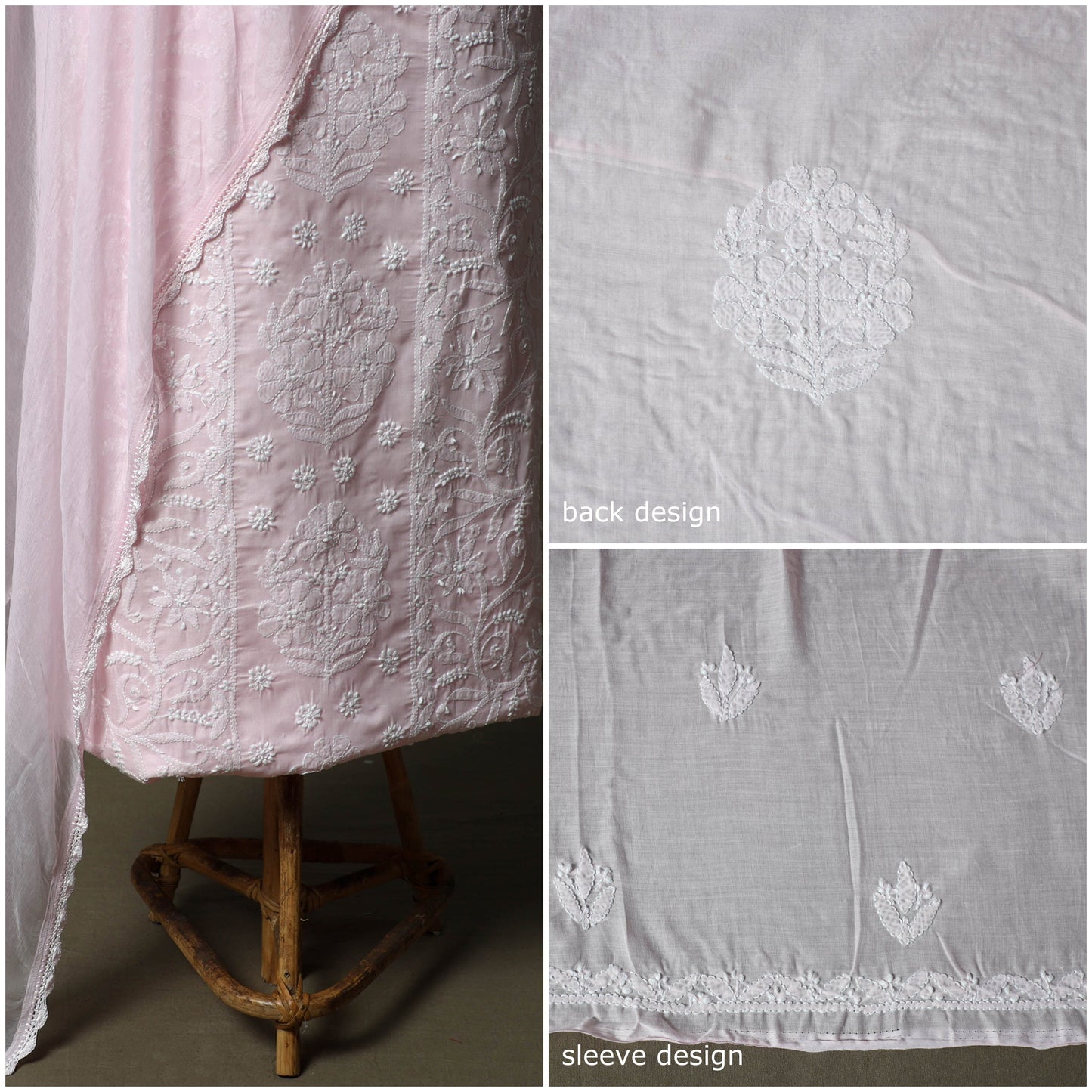 Lucknowi hand embroidered cotton chikankari 3pc unstitched