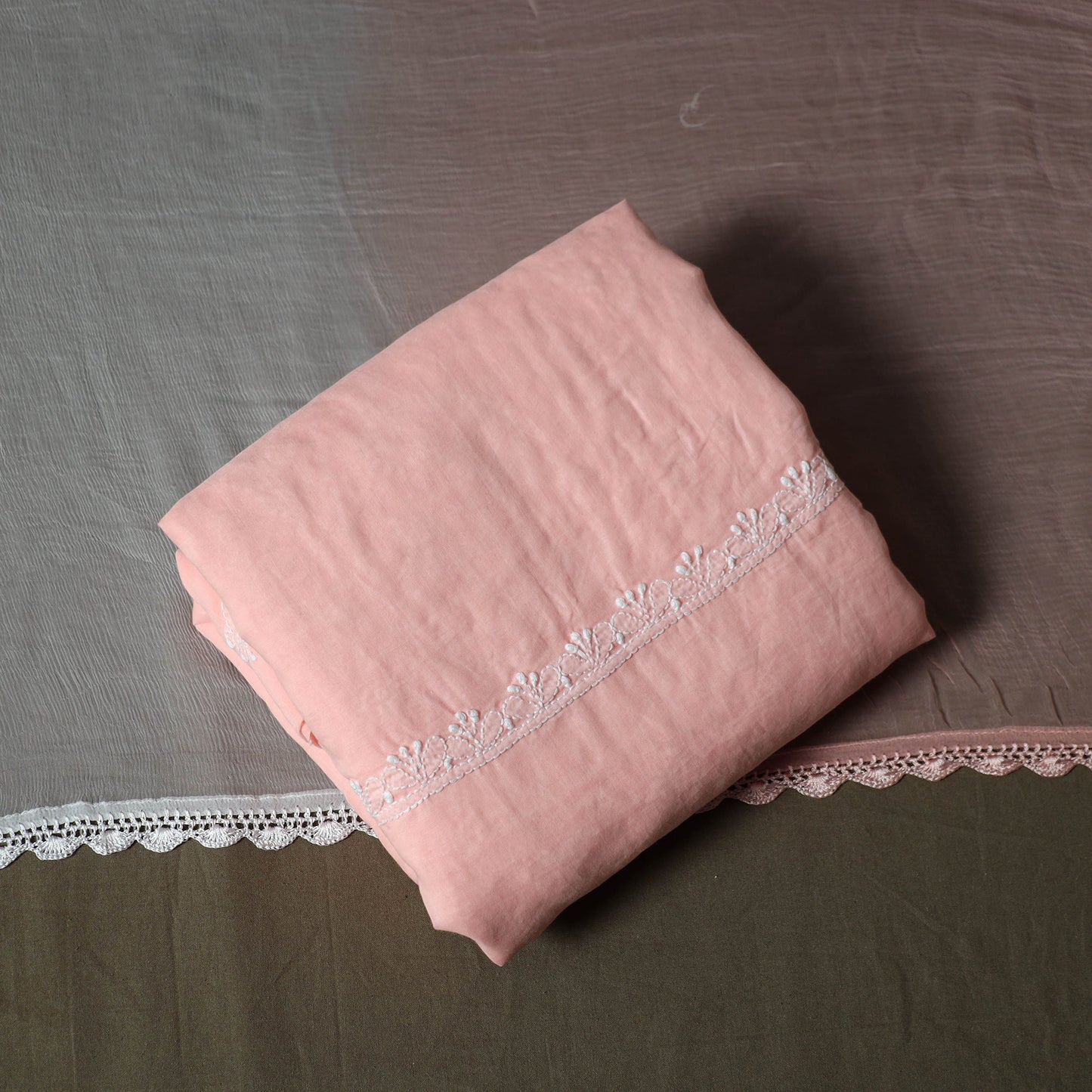 Lucknowi hand embroidered cotton chikankari 3pc unstitched