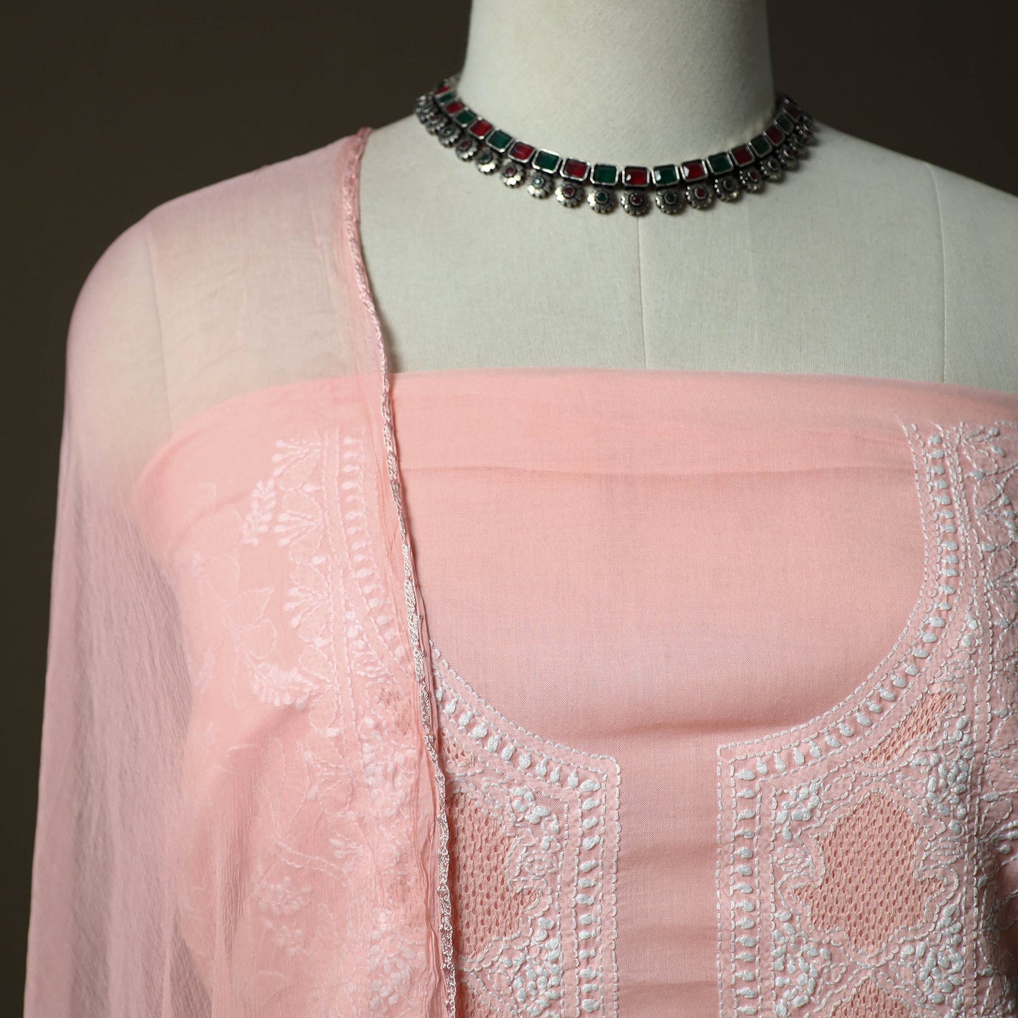 Lucknowi hand embroidered cotton chikankari 3pc unstitched