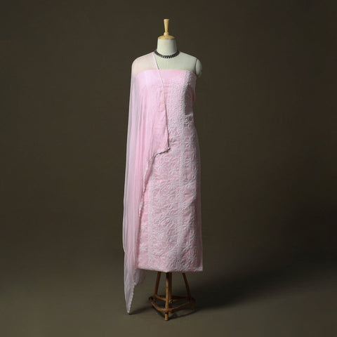 Pink - lucknowi hand embroidered cotton chikankari 3pc
