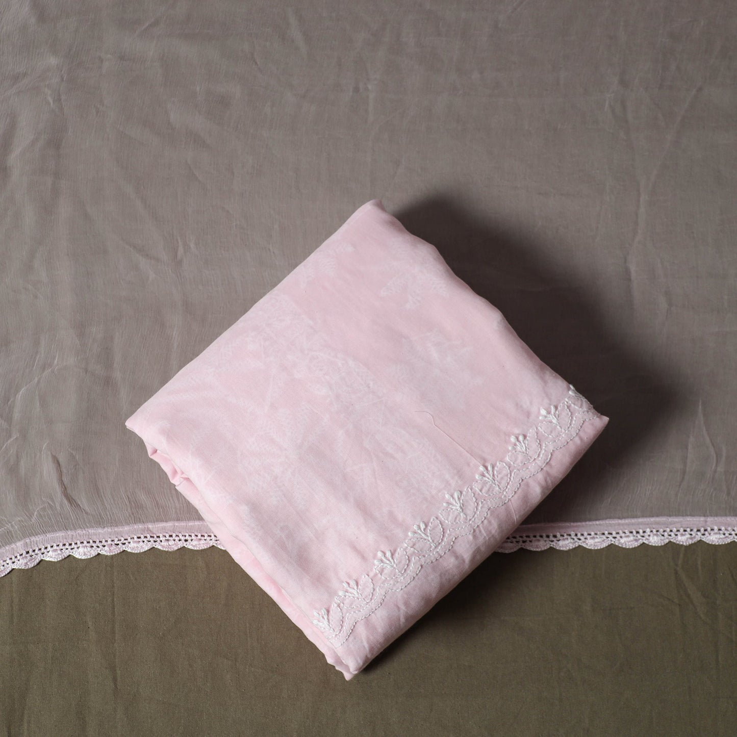 Pink - lucknowi hand embroidered cotton chikankari 3pc