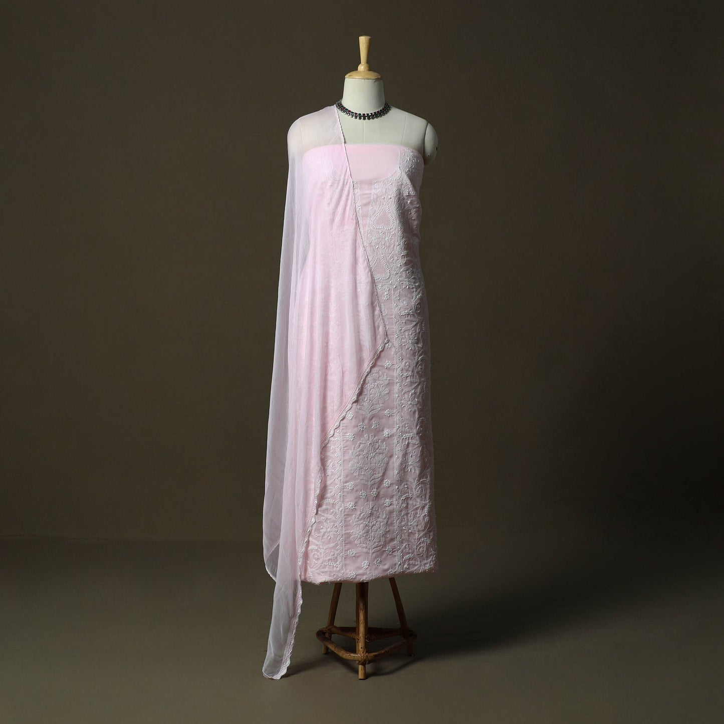 Lucknowi hand embroidered cotton chikankari 3pc unstitched