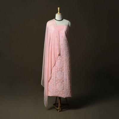 Pink - lucknowi hand embroidered cotton chikankari 3pc