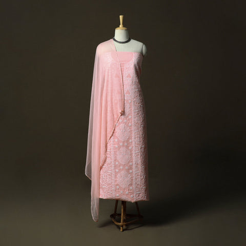 Pink - lucknowi hand embroidered cotton chikankari 3pc