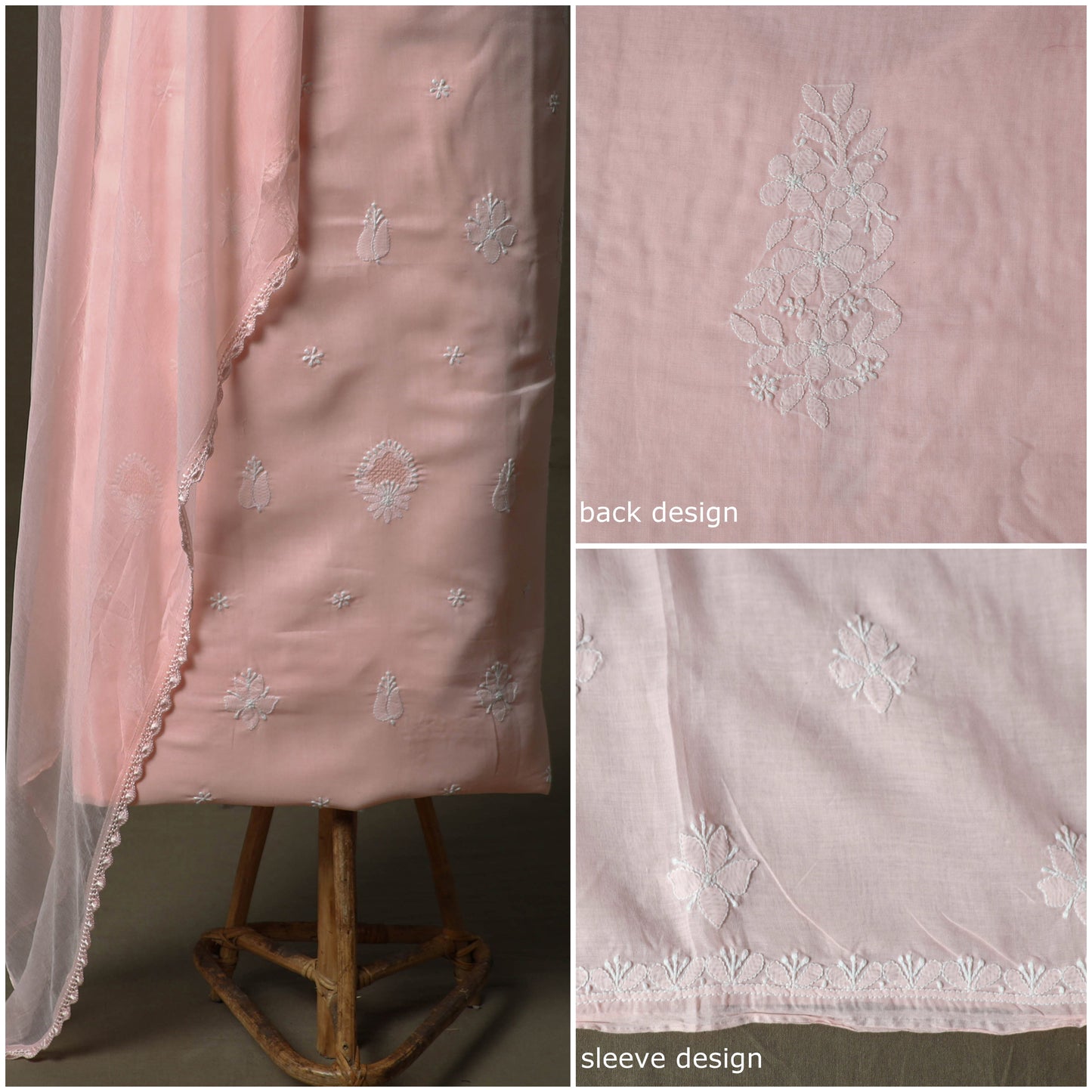 Lucknowi hand embroidered cotton chikankari 3pc unstitched
