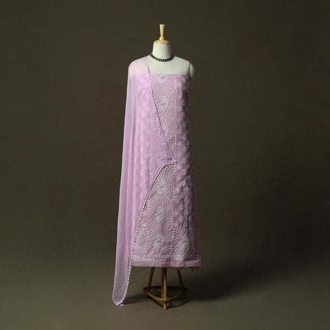 Purple - lucknowi hand embroidered cotton chikankari 3pc