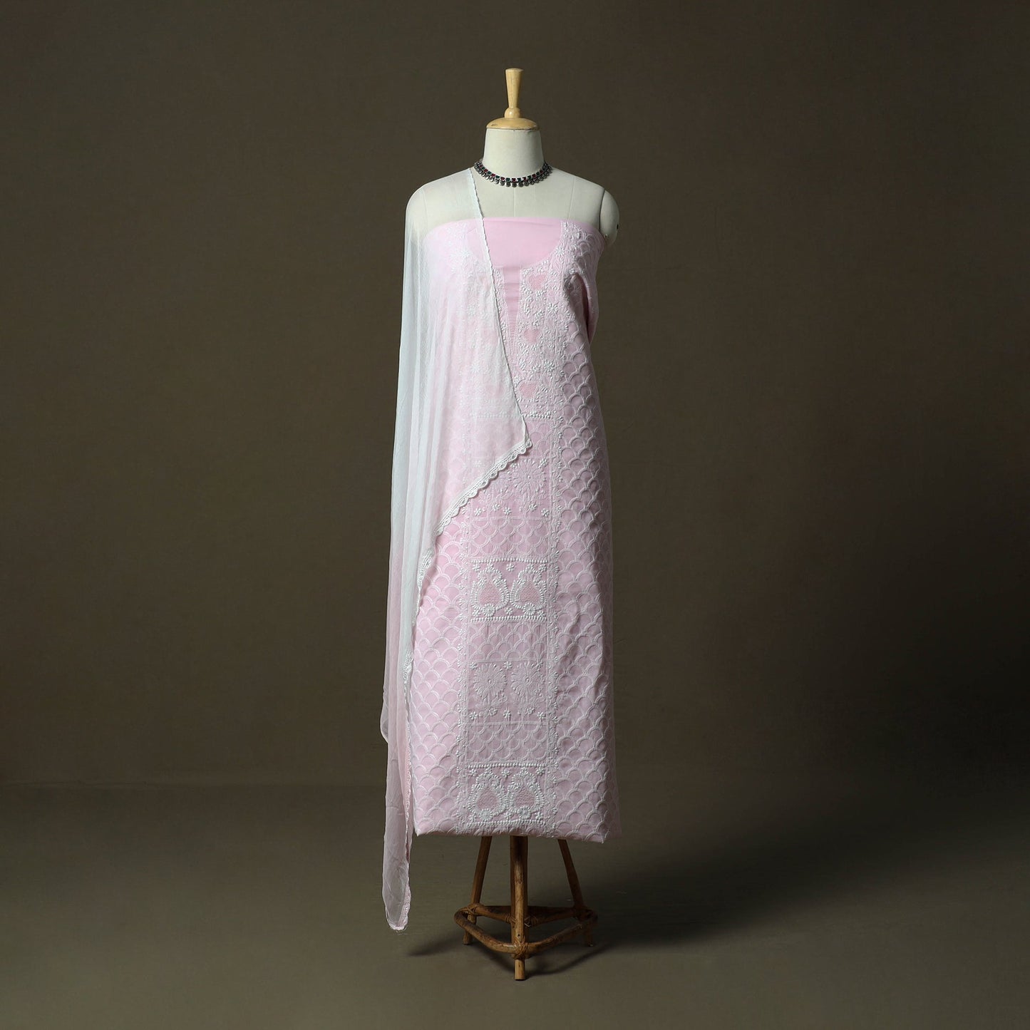 Lucknowi hand embroidered cotton chikankari 3pc unstitched