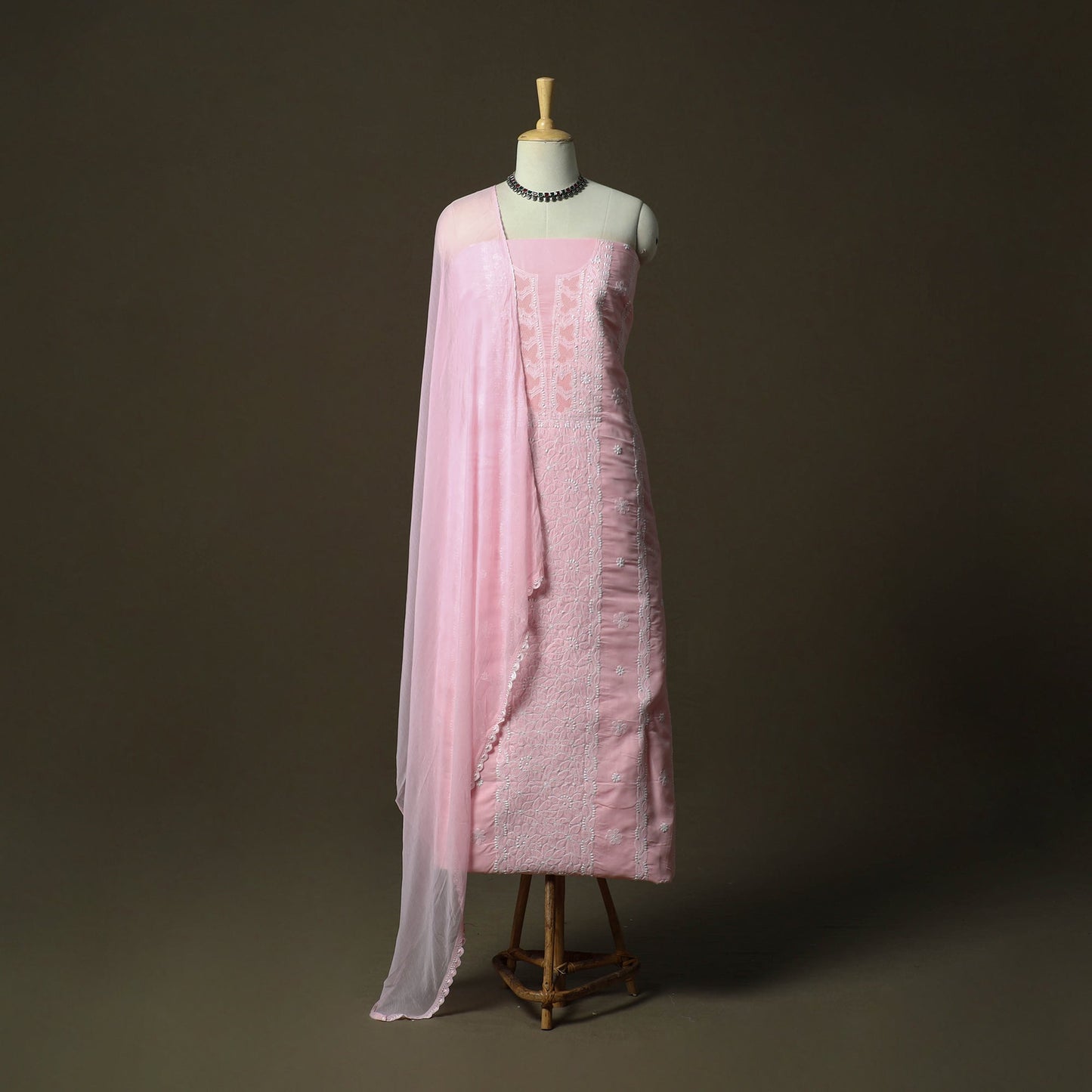 Pink - lucknowi hand embroidered cotton chikankari 3pc