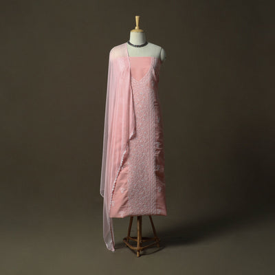 Pink - lucknowi hand embroidered cotton chikankari 3pc