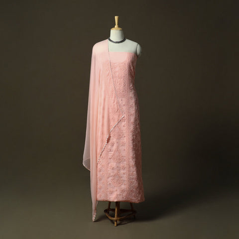 Pink - lucknowi hand embroidered cotton chikankari 3pc