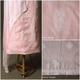 Pink - lucknowi hand embroidered cotton chikankari 3pc