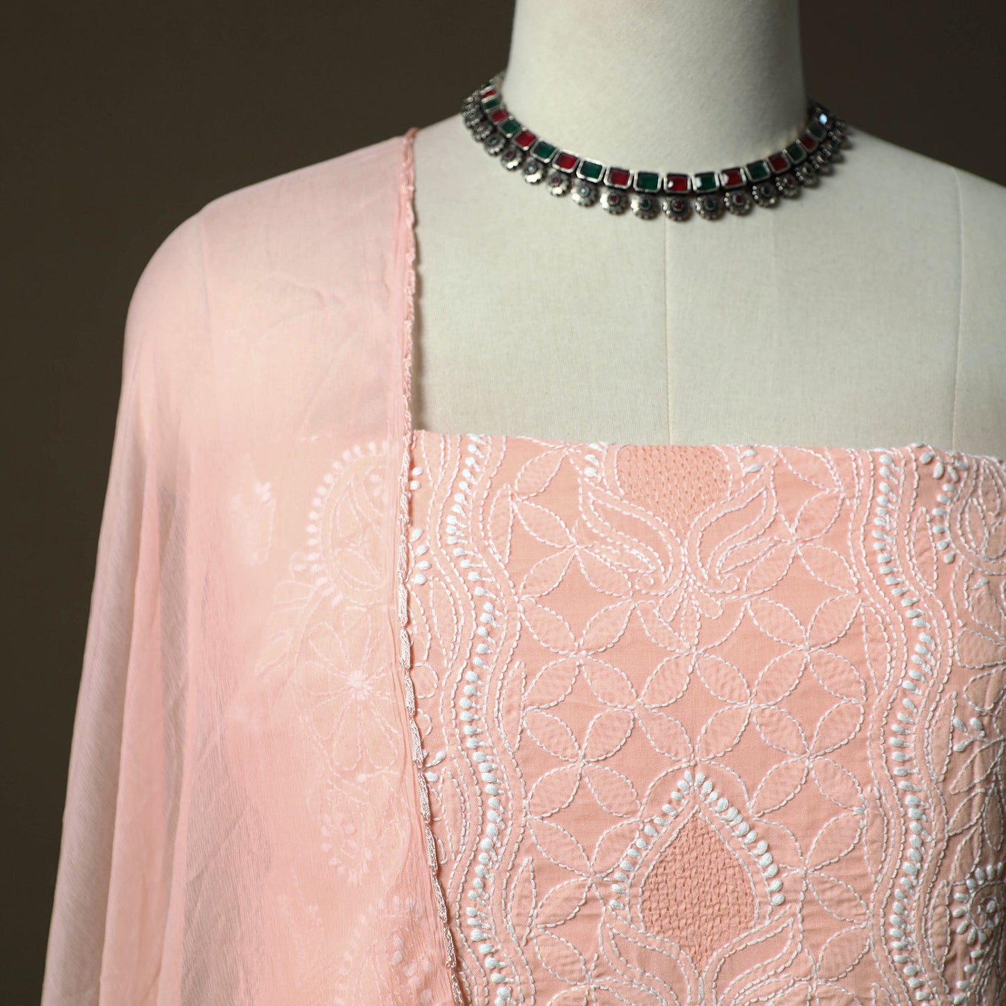Pink - lucknowi hand embroidered cotton chikankari 3pc