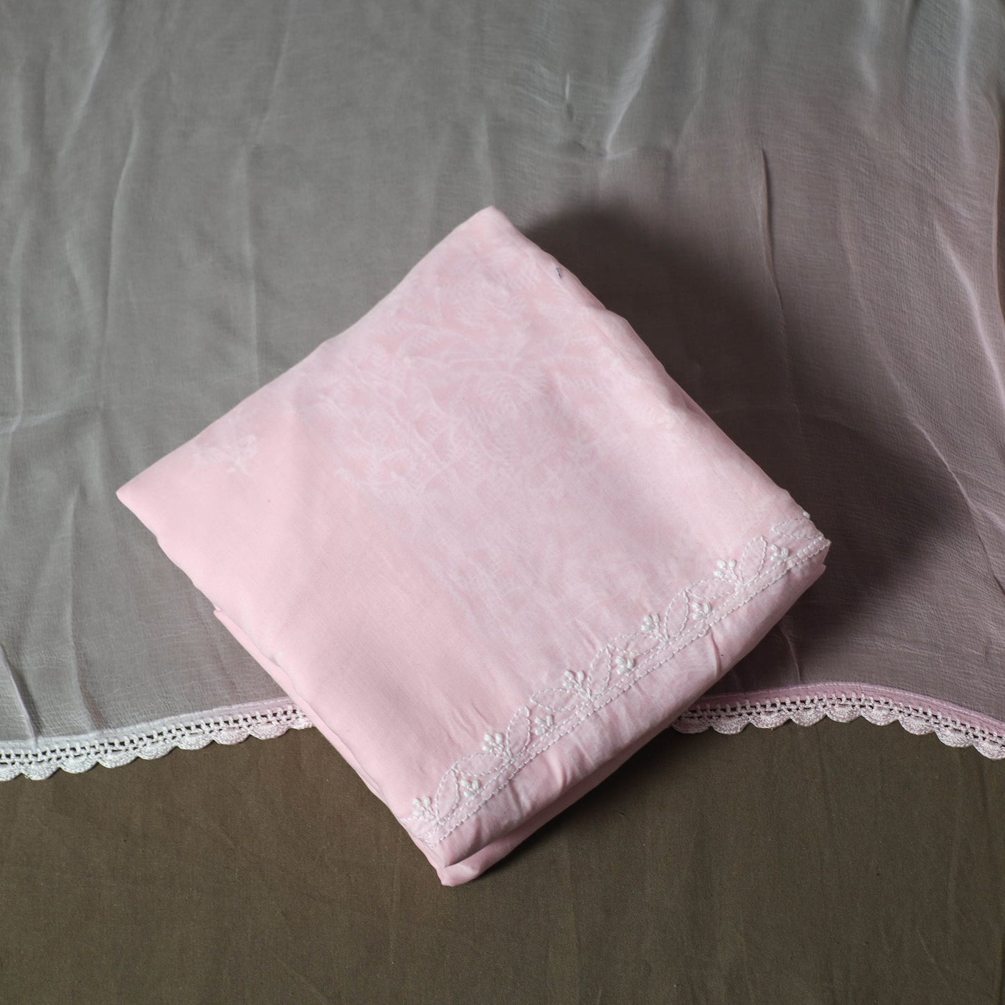 Lucknowi hand embroidered cotton chikankari 3pc unstitched