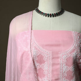 Lucknowi hand embroidered cotton chikankari 3pc unstitched