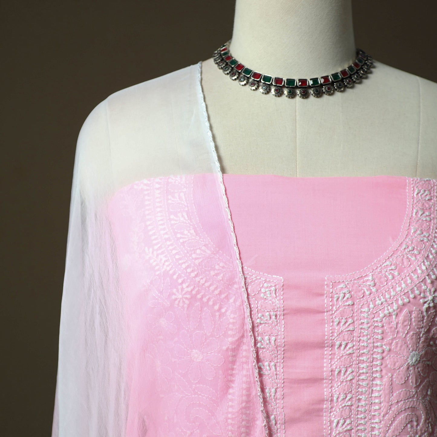 Pink - lucknowi hand embroidered cotton chikankari 3pc