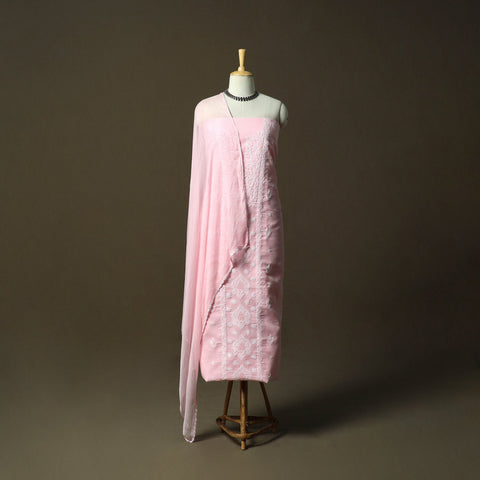 Pink - lucknowi hand embroidered cotton chikankari 3pc