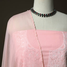 Pink - lucknowi hand embroidered cotton chikankari 3pc