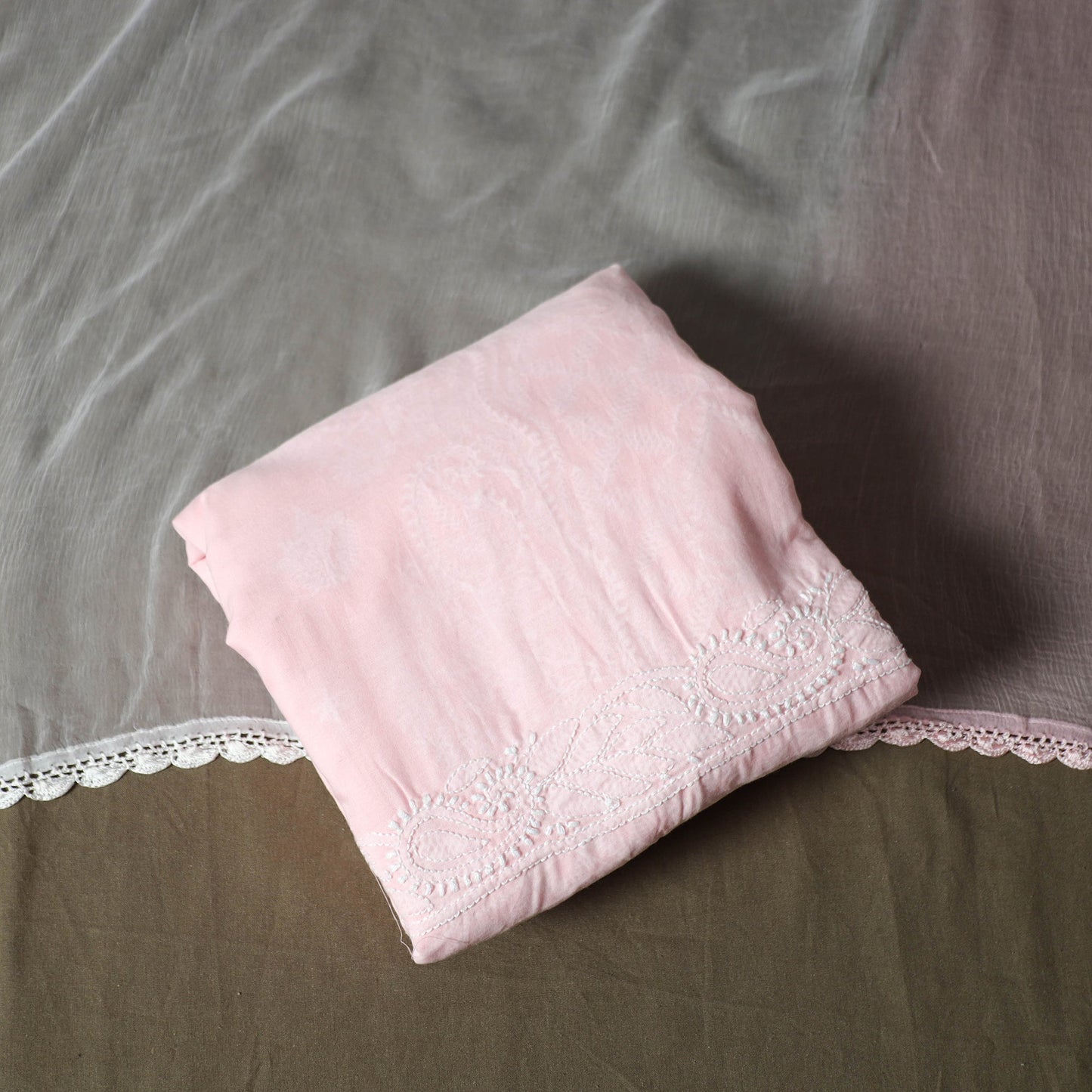 Pink - lucknowi hand embroidered cotton chikankari 3pc