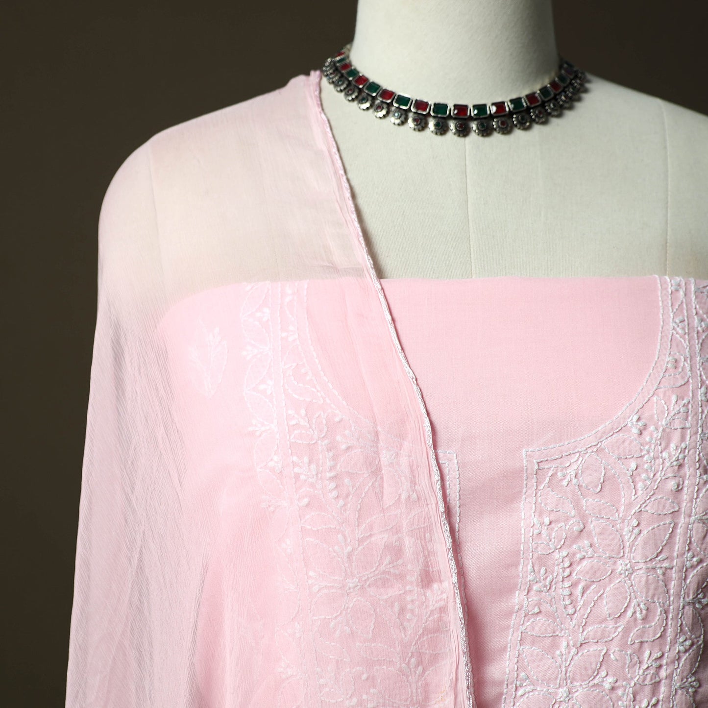 Pink - lucknowi hand embroidered cotton chikankari 3pc