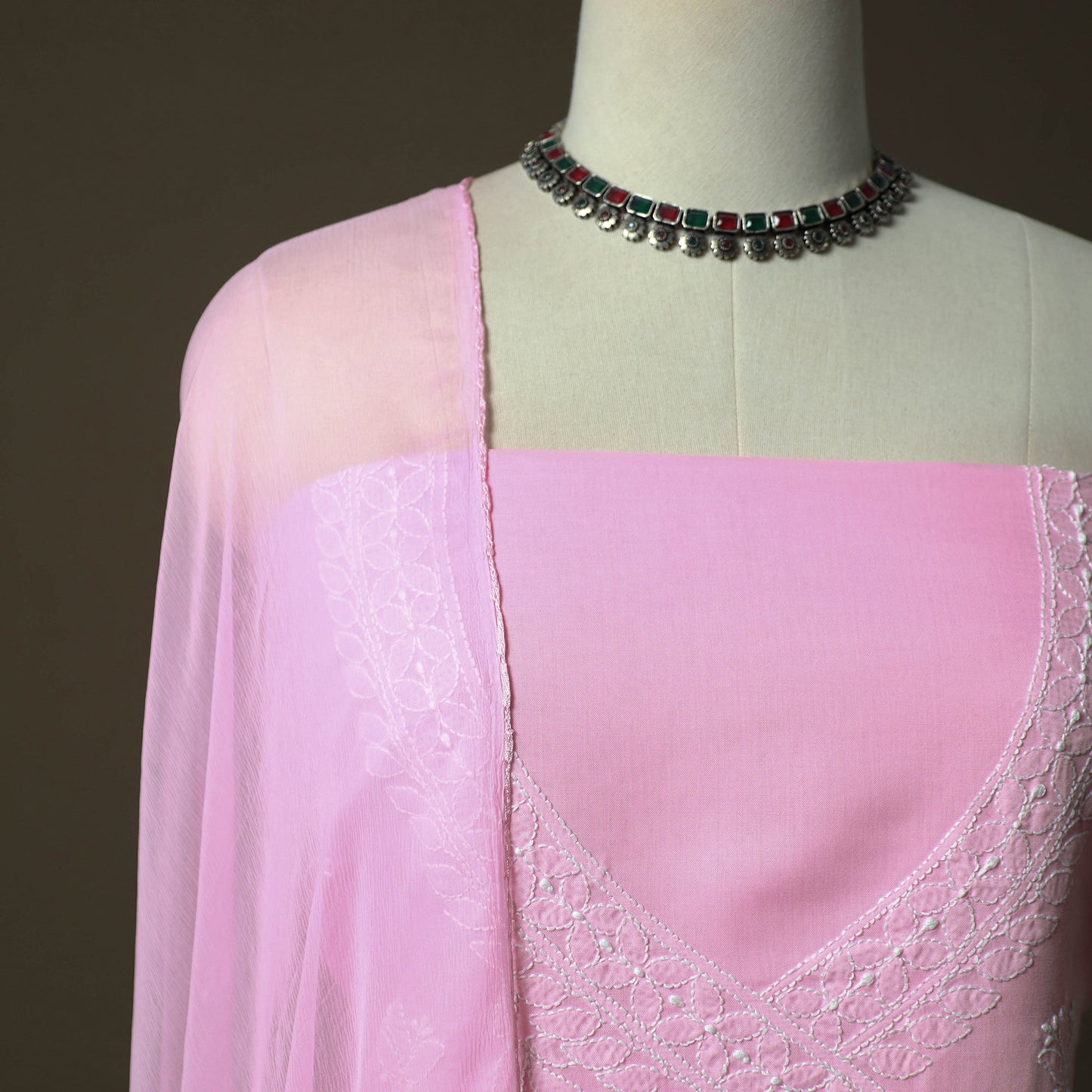 Pink - lucknowi hand embroidered cotton chikankari 3pc