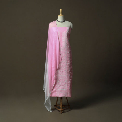 Pink - lucknowi hand embroidered cotton chikankari 3pc