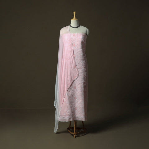 Pink - lucknowi hand embroidered cotton chikankari 3pc