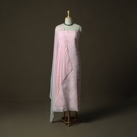 Pink - lucknowi hand embroidered cotton chikankari 3pc