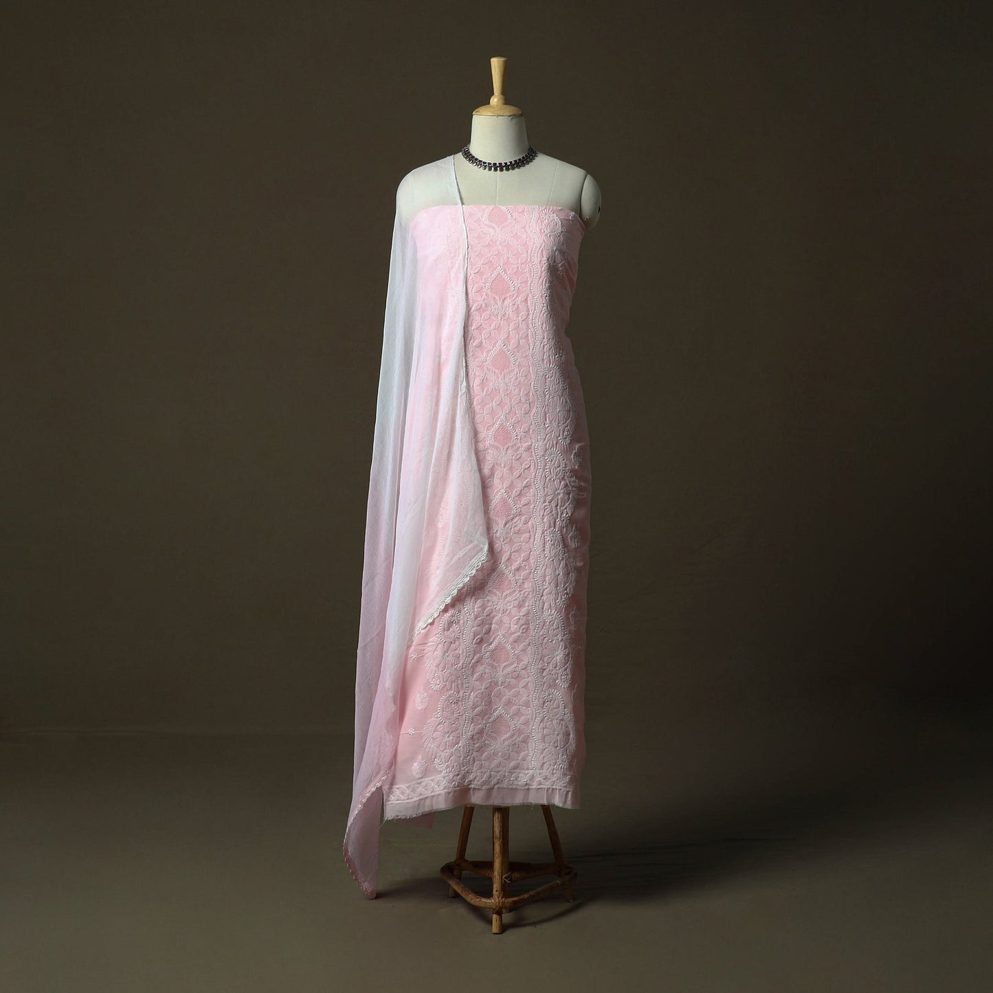 Pink - lucknowi hand embroidered cotton chikankari 3pc