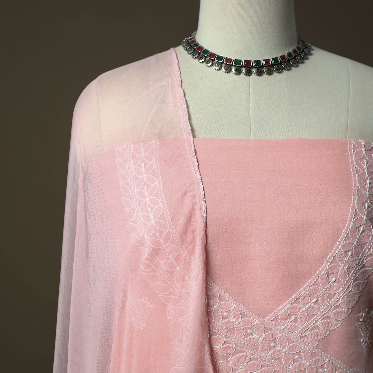 Pink - lucknowi hand embroidered cotton chikankari 3pc