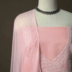 Pink - lucknowi hand embroidered cotton chikankari 3pc