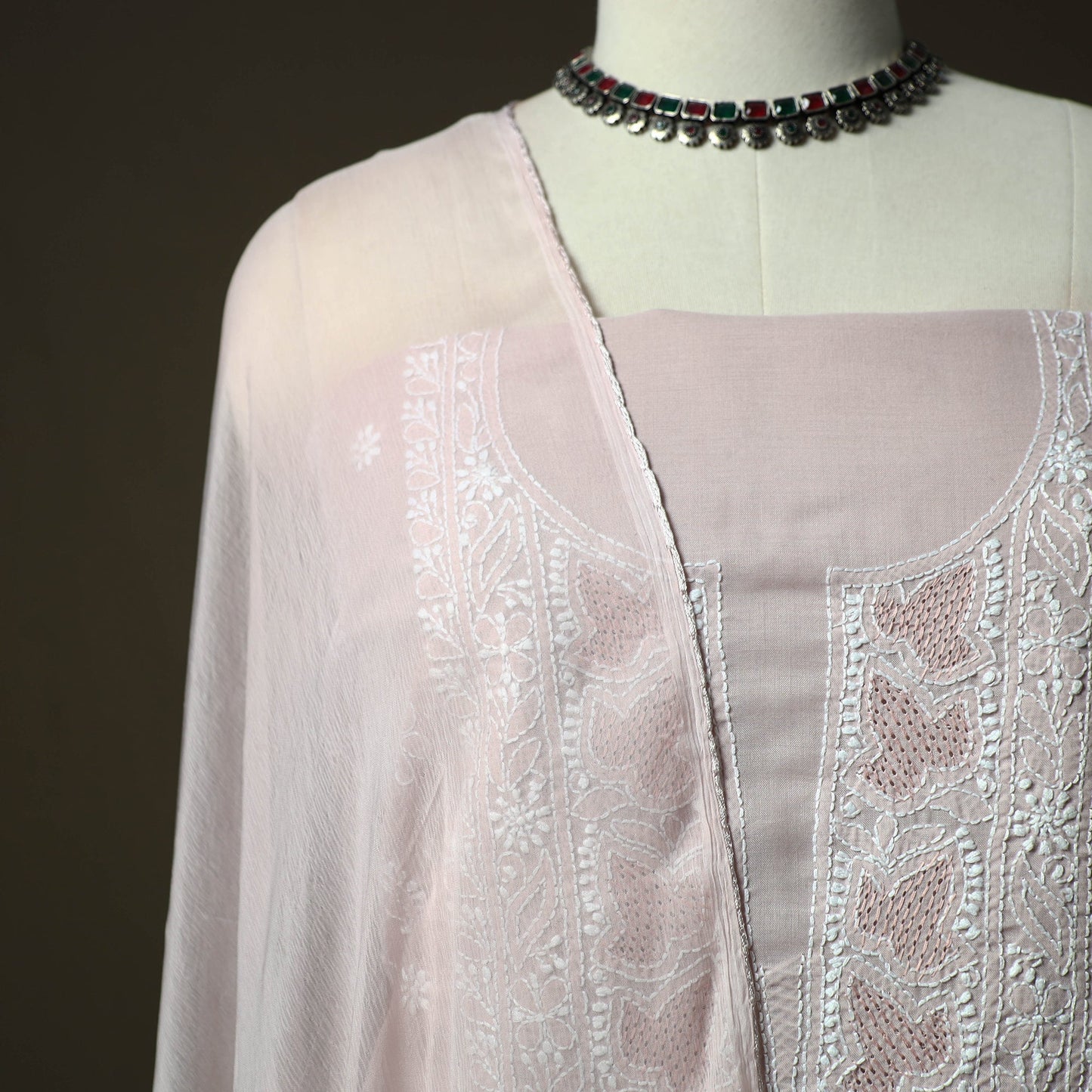 Pink - lucknowi hand embroidered cotton chikankari 3pc