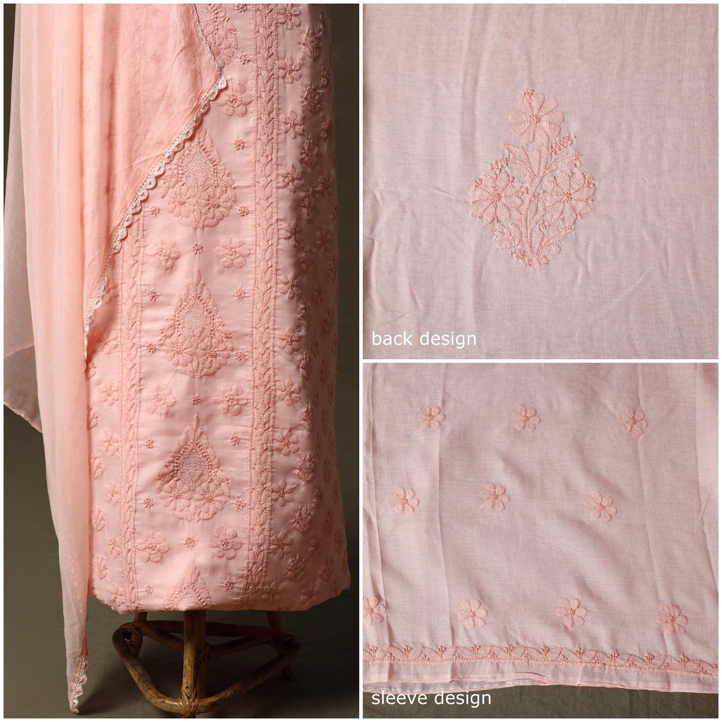 Pink - lucknowi hand embroidered cotton chikankari 3pc