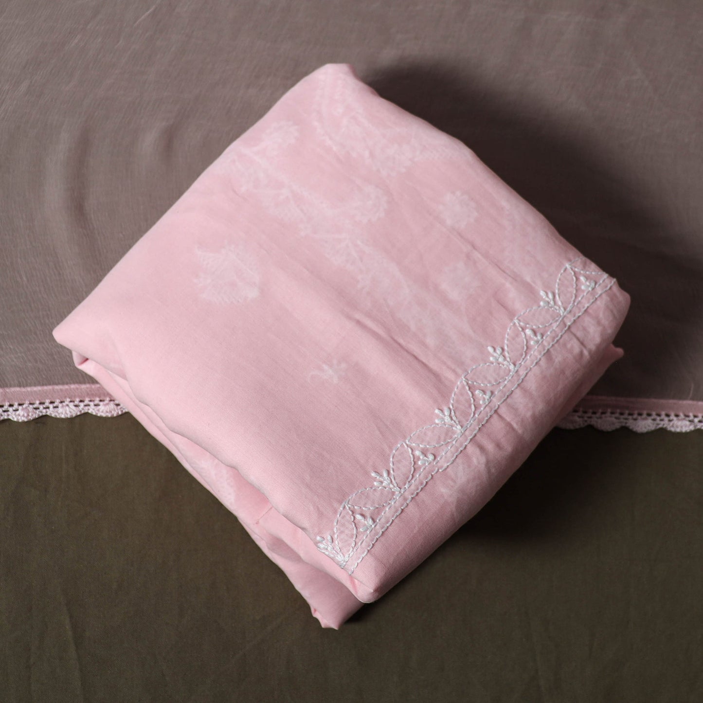 Pink - lucknowi hand embroidered cotton chikankari 3pc