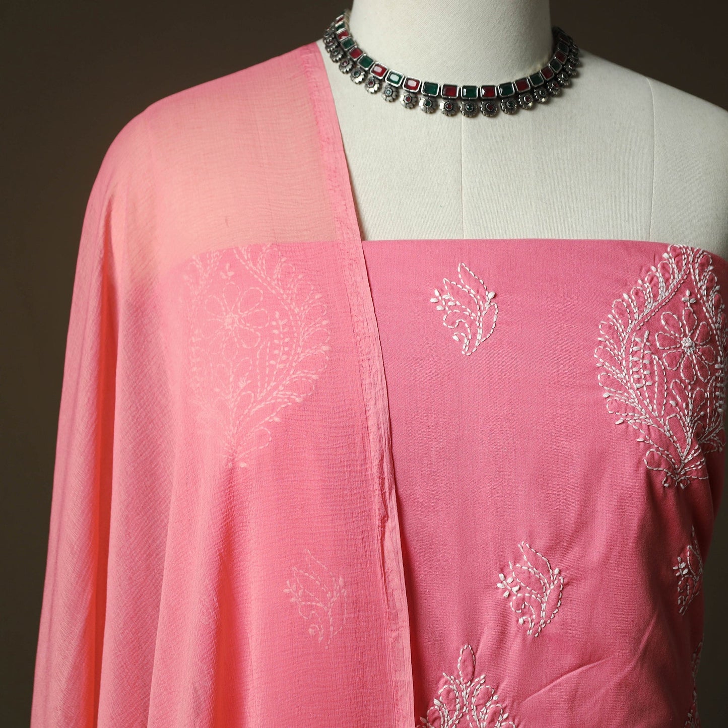 Lucknowi hand embroidered cotton chikankari 3pc unstitched