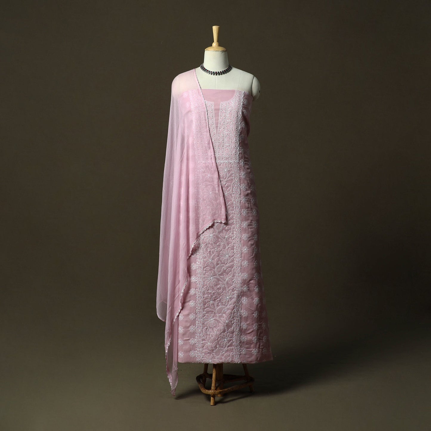 Pink - lucknowi hand embroidered cotton chikankari 3pc