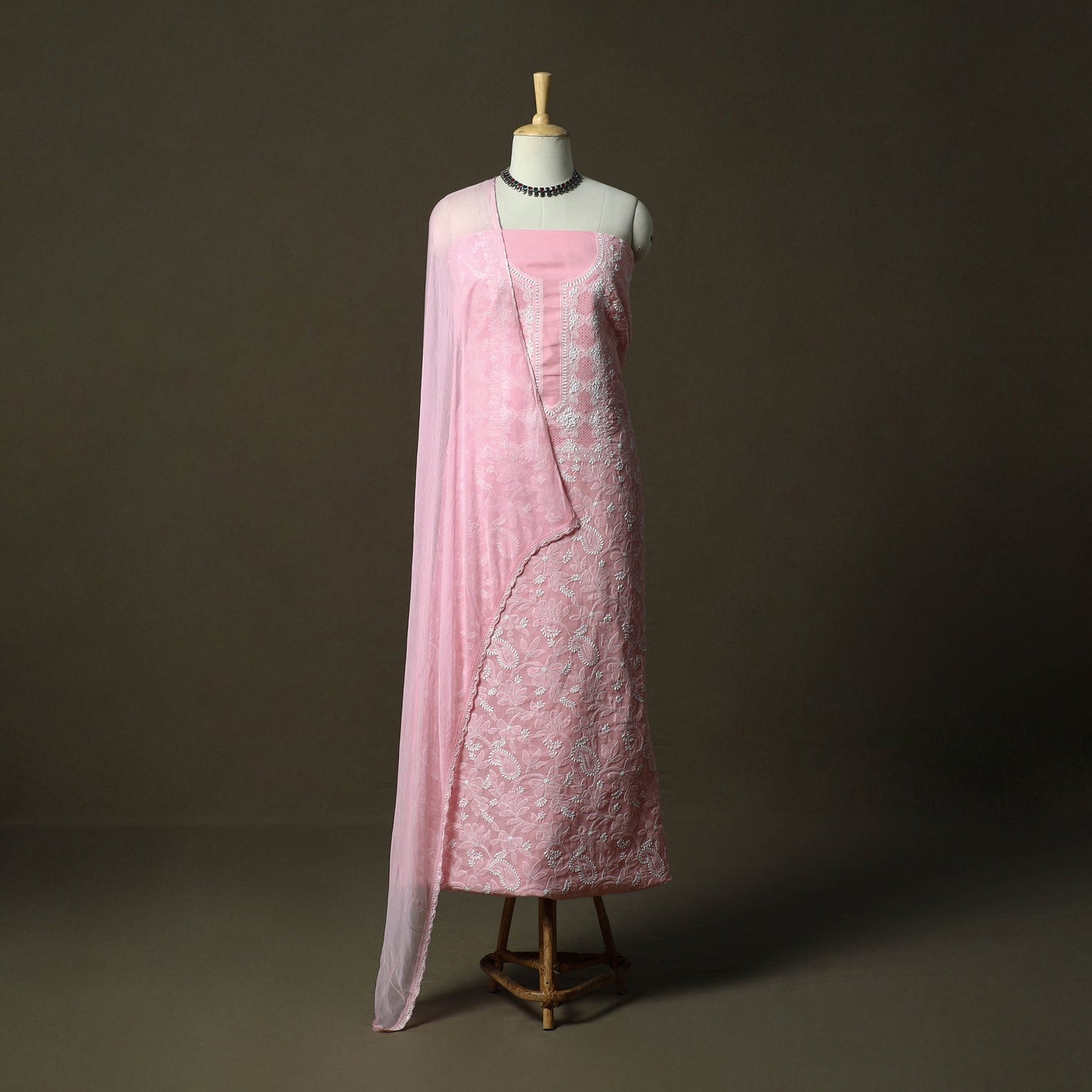 Lucknowi hand embroidered cotton chikankari 3pc unstitched