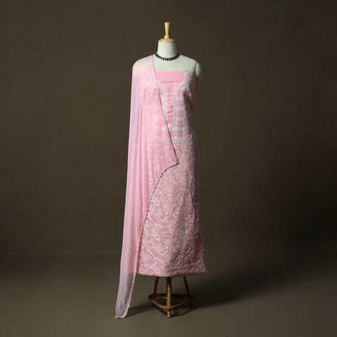 Lucknowi hand embroidered cotton chikankari 3pc unstitched