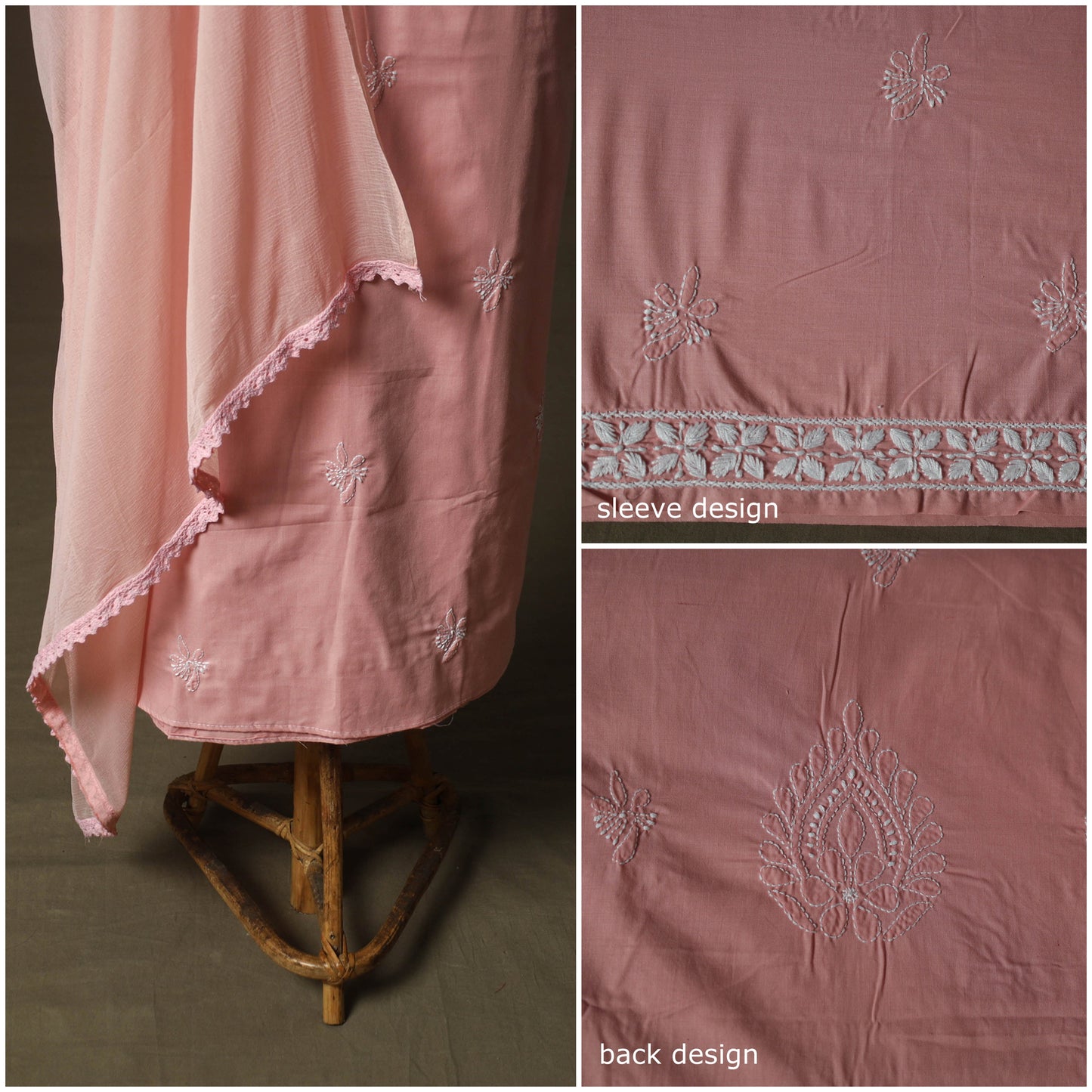 Lucknowi hand embroidered cotton chikankari 3pc unstitched