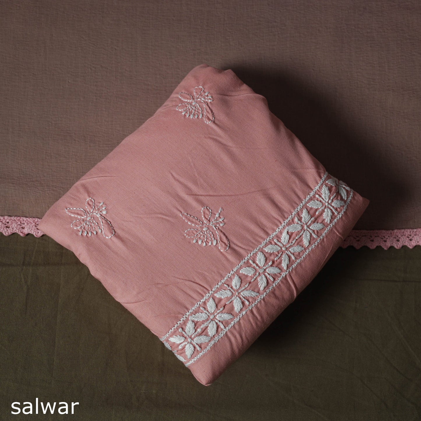 Lucknowi hand embroidered cotton chikankari 3pc unstitched