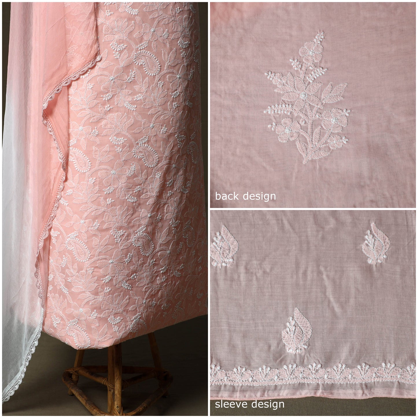 Lucknowi hand embroidered cotton chikankari 3pc unstitched