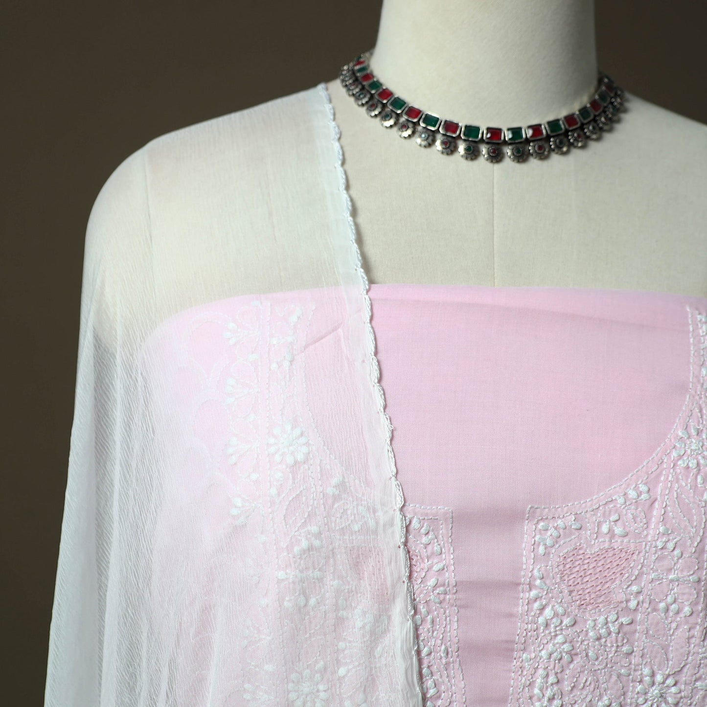 Lucknowi hand embroidered cotton chikankari 3pc unstitched
