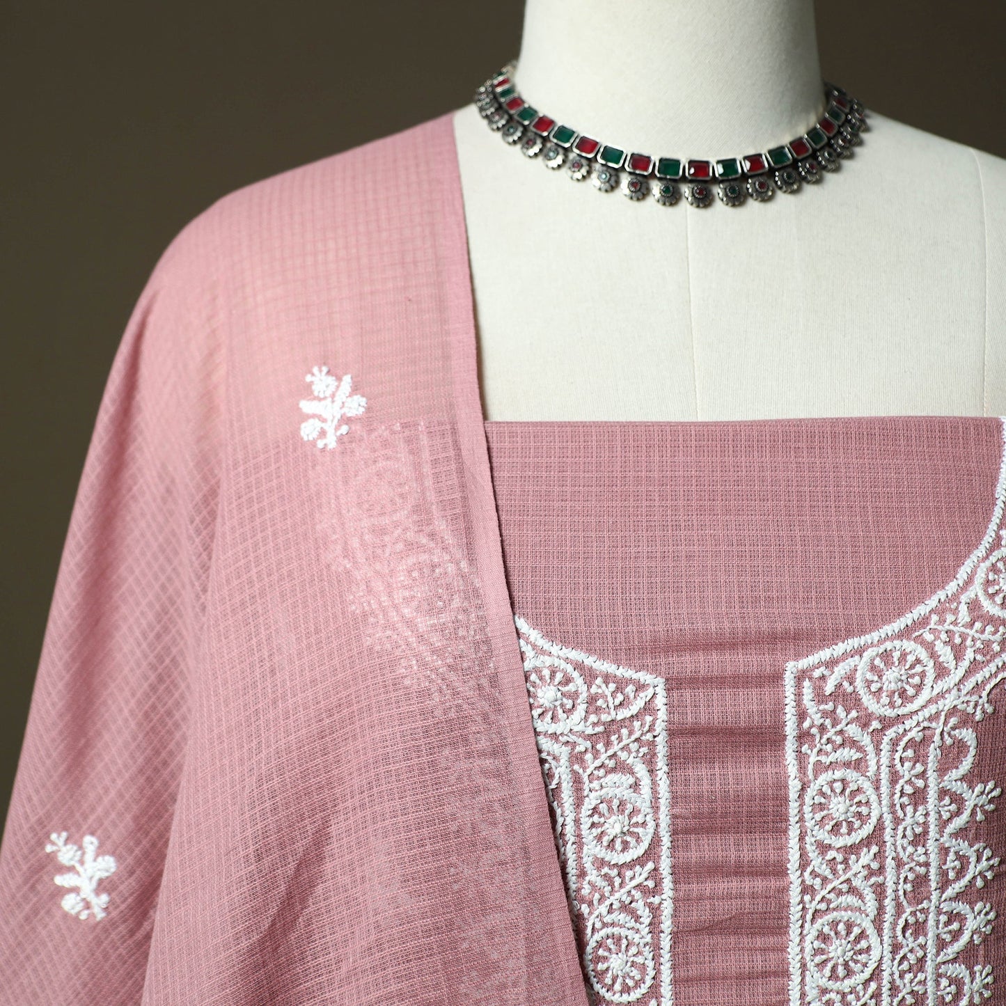 Lucknowi hand embroidered kota doria cotton chikankari 2pc