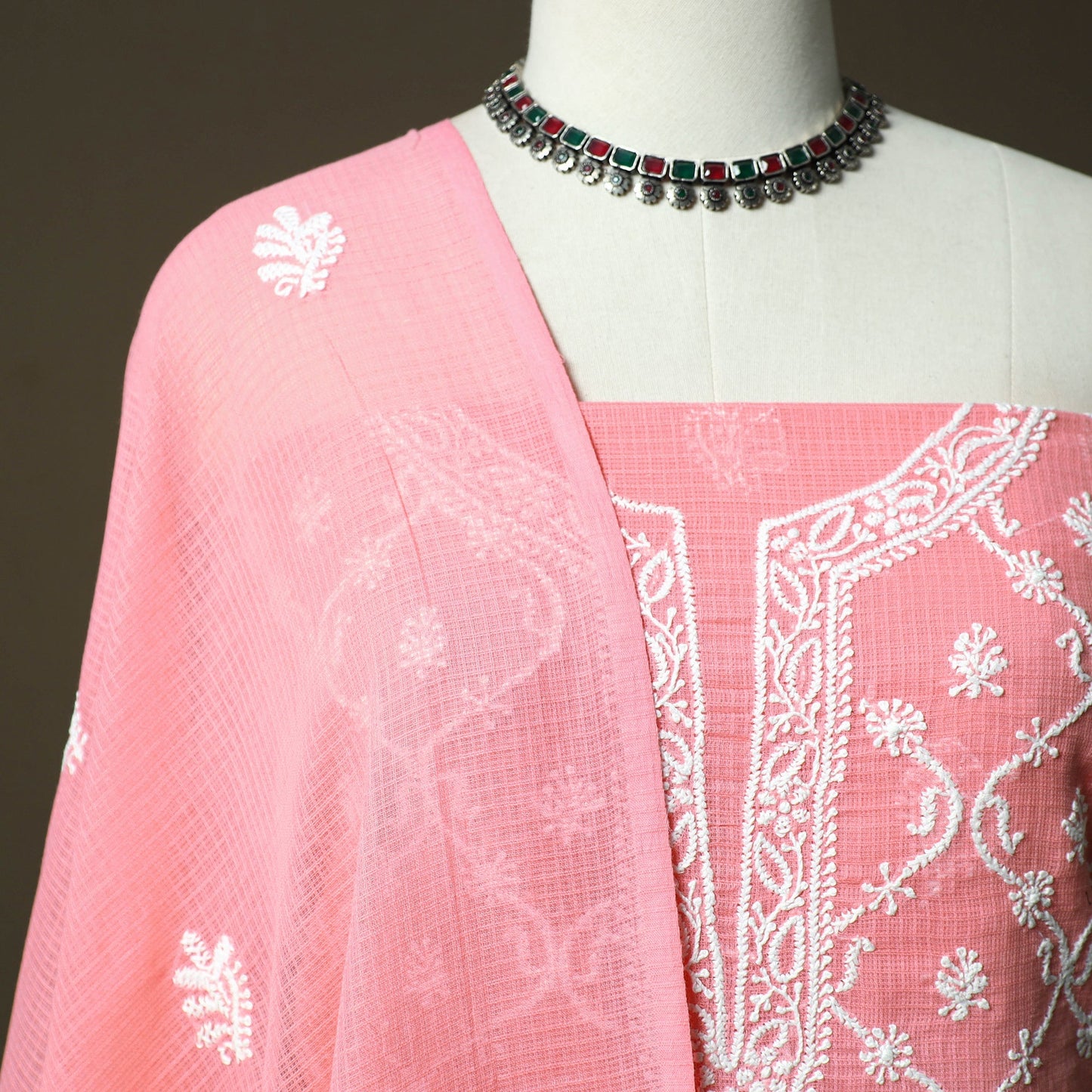 Lucknowi hand embroidered kota doria cotton chikankari 2pc
