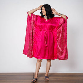 Pink - magenta mashru silk kutch printing kaftan dress